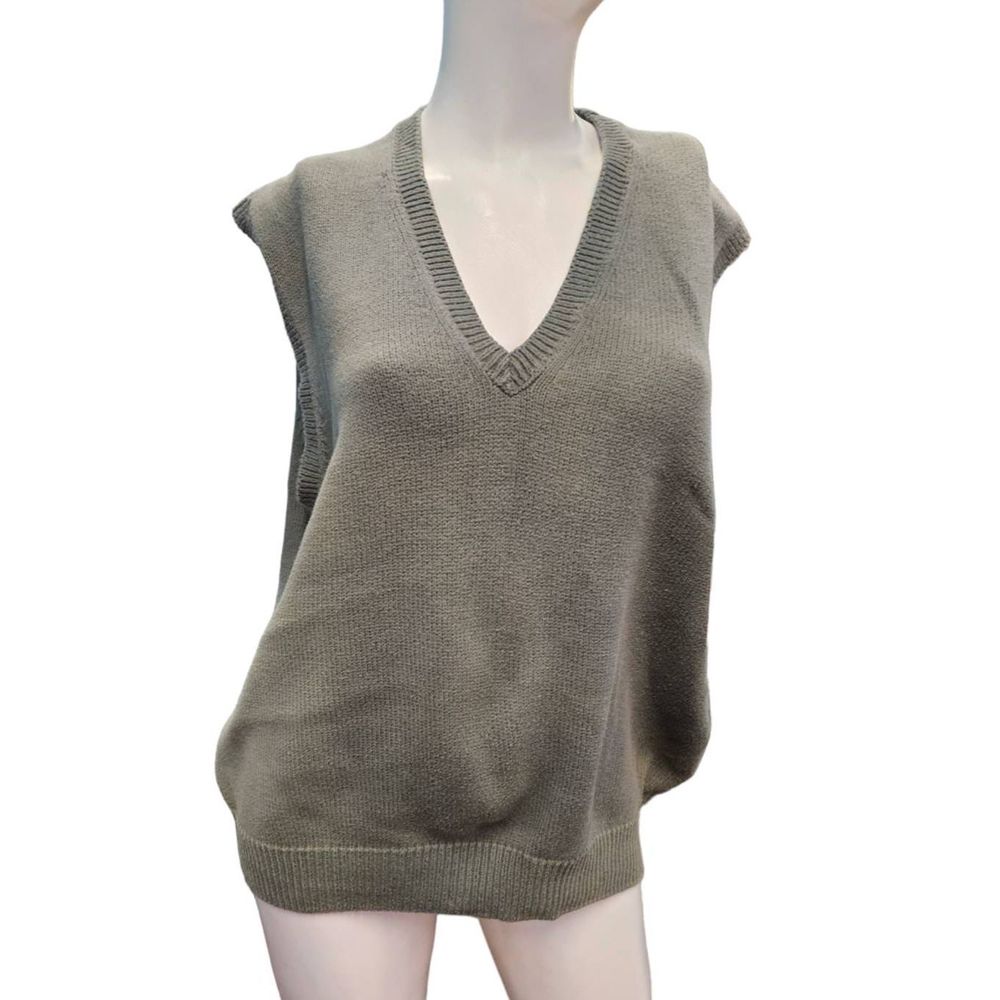 Lands End Moss Green V Neck sweater Vest size Large Cotton Mens